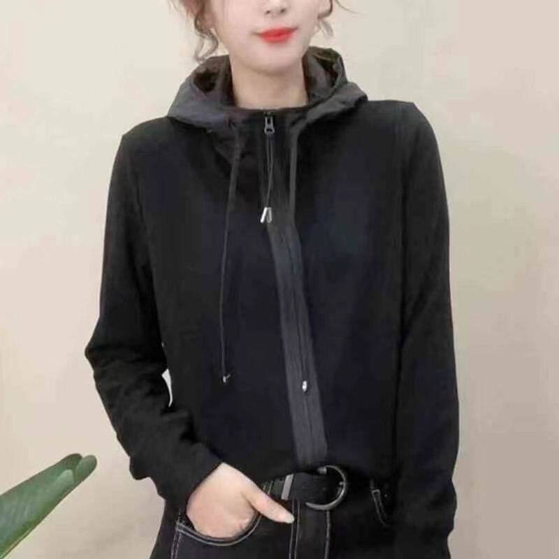 小众设计感磨毛拼接连帽卫衣女2025秋冬新款休闲百搭显瘦上衣潮