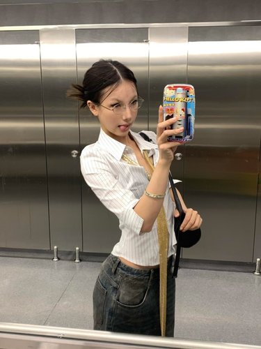 纯欲设计感翻领条纹七分袖衬衫女时尚小众修身显瘦百搭上衣新款夏