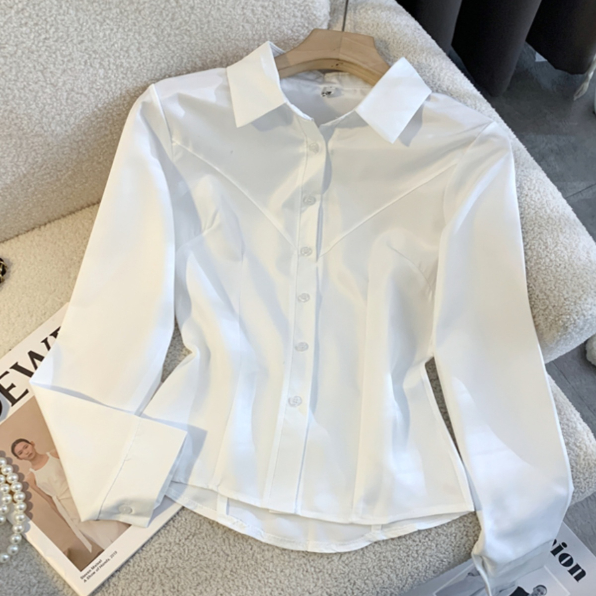 学院风白色收腰jk衬衫