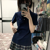 原创学院风基础款 运动上衣夏季 收腰POLO衫 日系校供感学生刺绣短袖