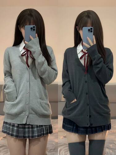 学院风毛衣外套女开衫JK制服秋冬日系外搭宽松纯色薄款长袖针织衫