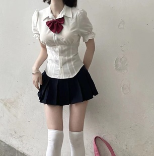 上衣夏 收腰辣妹衬衣显瘦修身 纯欲风jk白色衬衫 制服设计感别致短袖