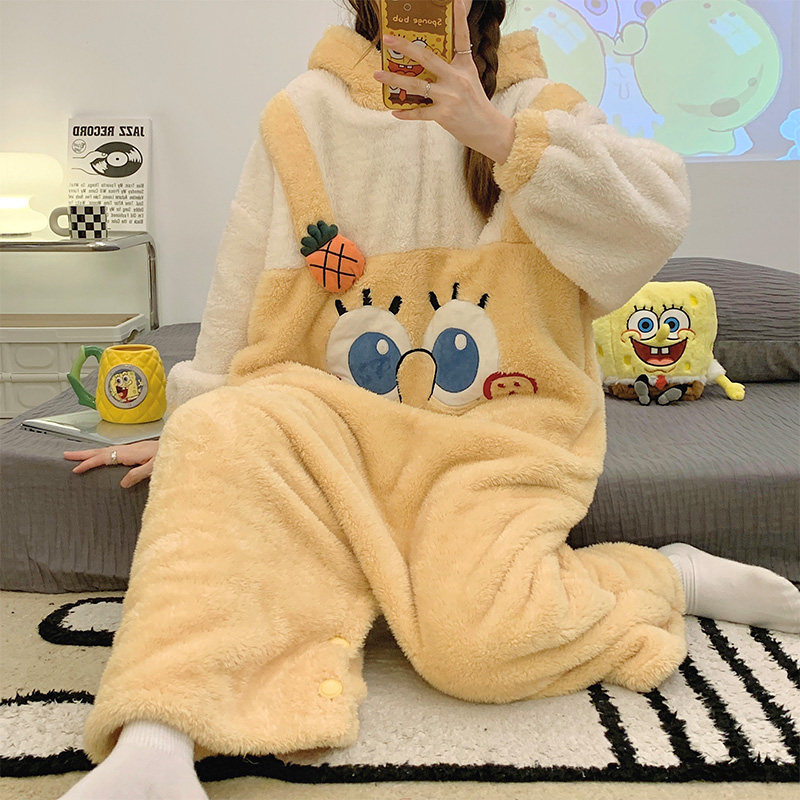 连体睡衣女冬季款珊瑚绒加厚加绒可爱卡通法兰绒保暖秋冬天家居服