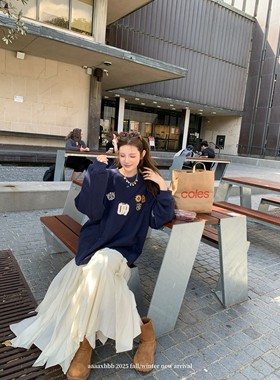 aaaaxbbb 白桦信笺 两色不规则花边长裙飘带醋酸韩系半身裙女秋冬