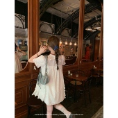 aaaaxbbb 蒙塔纳窗台 刺绣花边娃娃裙全棉绣花系带白色短裙连衣裙