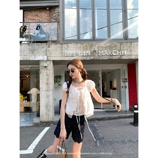 aaaaxbbb 妮妮私服~上衣吊带两件套蕾丝衬衫天丝棉短袖短款百搭