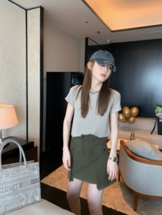 AA私心 纯色正肩短袖 aaaaxbbb 爱～美式 上衣 T恤夏季 女显瘦修身