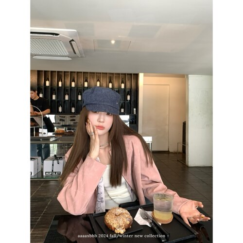 aaaaxbbb定染长袖皮衣外套垫肩女