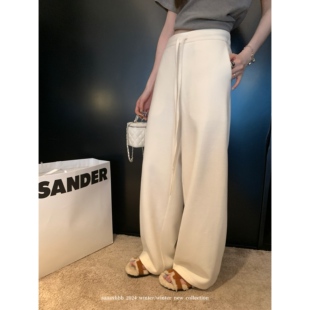 aaaaxbbb 长岛故城 超柔感针织拖地裤女秋冬韩系松紧腰三色休闲裤