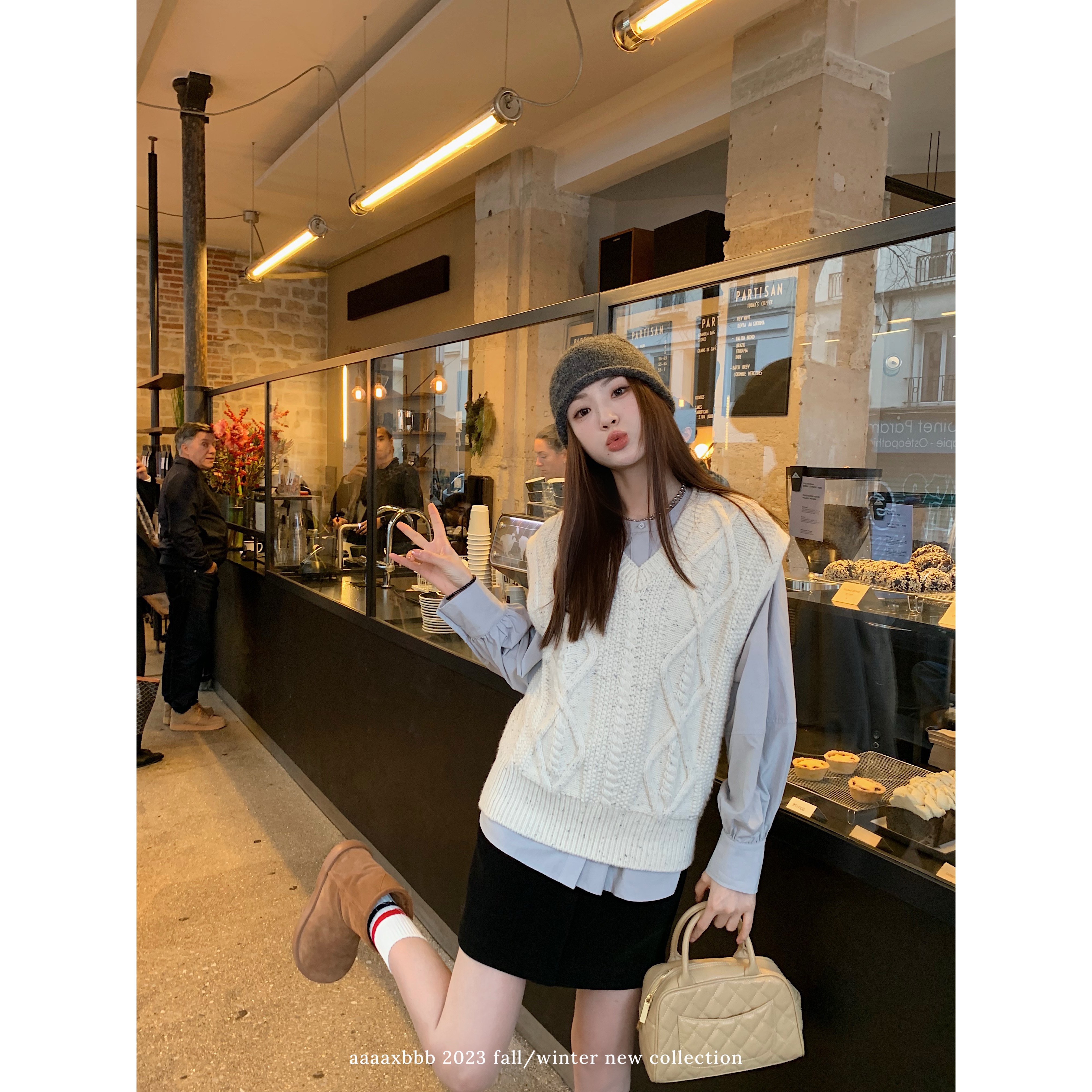 aaaaxbbb 冰点海盐 彩点羊毛马甲叠穿休闲通勤时尚大麻花针织衫女