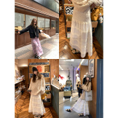 aaaaxbbb 两色优雅多层纱长裙松紧宽松休闲时髦半身裙女 白鸽手册