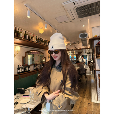 aaaaxbbb两色编织皮领短款风衣