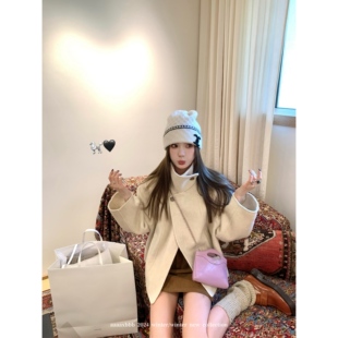 毛呢外套秋冬 立领双面呢羊毛大衣配腰带短款 aaaaxbbb 贝克街窗格