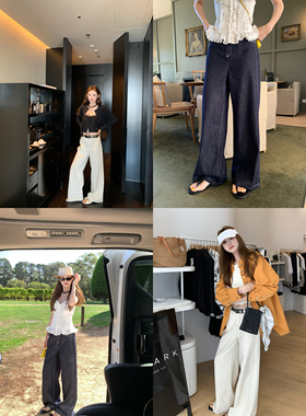 aaaaxbbb Espresso Block 水洗牛仔棉长裤宽松水洗老钱风休闲裤女