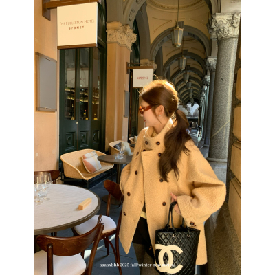 aaaaxbbb圈圈绒双排扣大衣