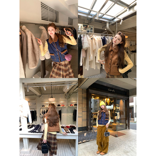 叠穿背心上衣 两色皮毛一体麂皮马甲翻领无袖 aaaaxbbb 海布拉山脉