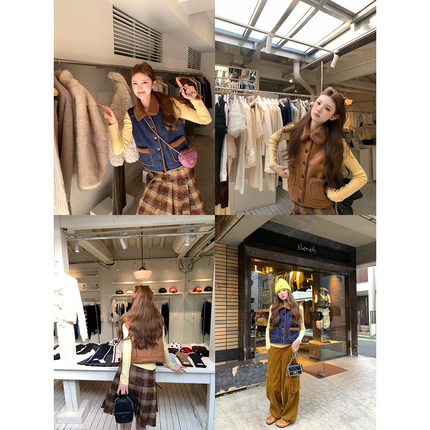 aaaaxbbb 海布拉山脉 两色皮毛一体麂皮马甲翻领无袖叠穿背心上衣