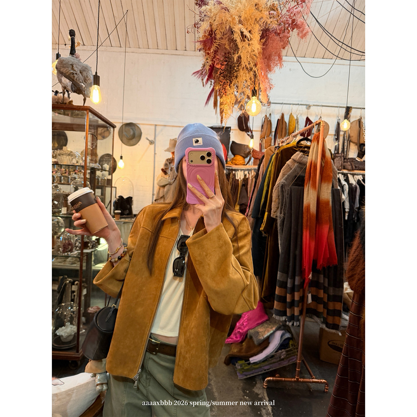 aaaaxbbb 苏里南乔木 两色翻领麂皮夹克外套显瘦长袖拉链短款上衣