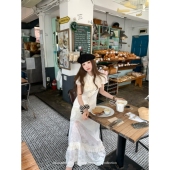 气质上衣短袖 重工天丝立领花边套装 长裙半身裙 清迈雨季 aaaaxbbb