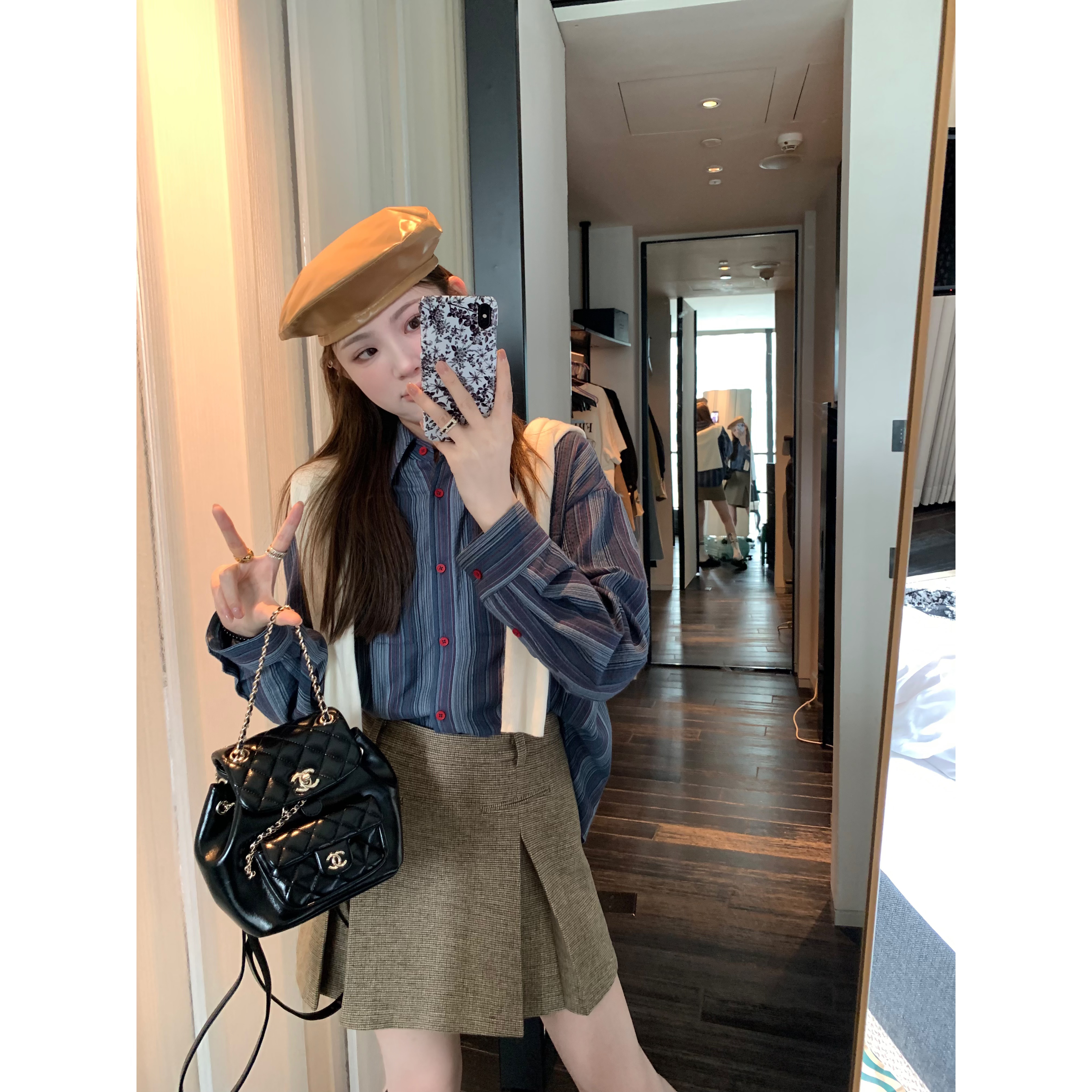 aaaaxbbb条纹衬衫长袖衬衣蓝色女