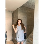 钉珠无袖 aaaaxbbb 日暮新泽西 连衣裙气质宽松花边显瘦高级感短裙