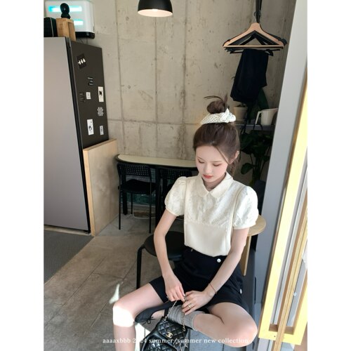 aaaaxbbb天丝娃娃领短袖T恤印花