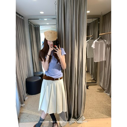 aaaaxbbb 东京景 两色休闲百褶西装裙中长裙高腰显瘦气质半身裙女