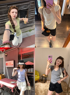 aaaaxbbb 私享版型 大圆领针织t恤修身显瘦短袖四色超牛版型tee