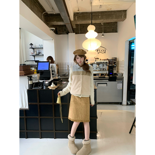 aaaaxbbb 两色拼接皮毛马甲翻领撞色叠穿上衣女秋冬 新宿weekend