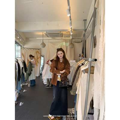 aaaaxbbb韩系黑色开叉牛仔长裙