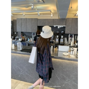 aaaaxbbb 斯图加微光 定染格纹衬衫外套开叉设计宽松韩系长袖上衣