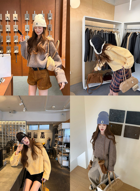 aaaaxbbb 夏布拉塔 超保暖羊驼毛短款毛衣圆领宽松显瘦上衣内搭女