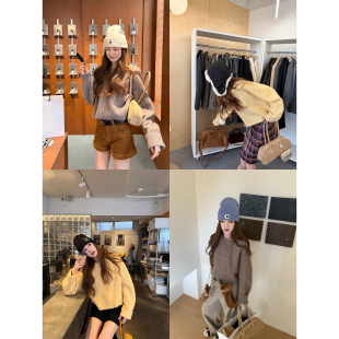 毛衣圆领宽松显瘦上衣内搭女 超保暖羊驼毛短款 aaaaxbbb 夏布拉塔