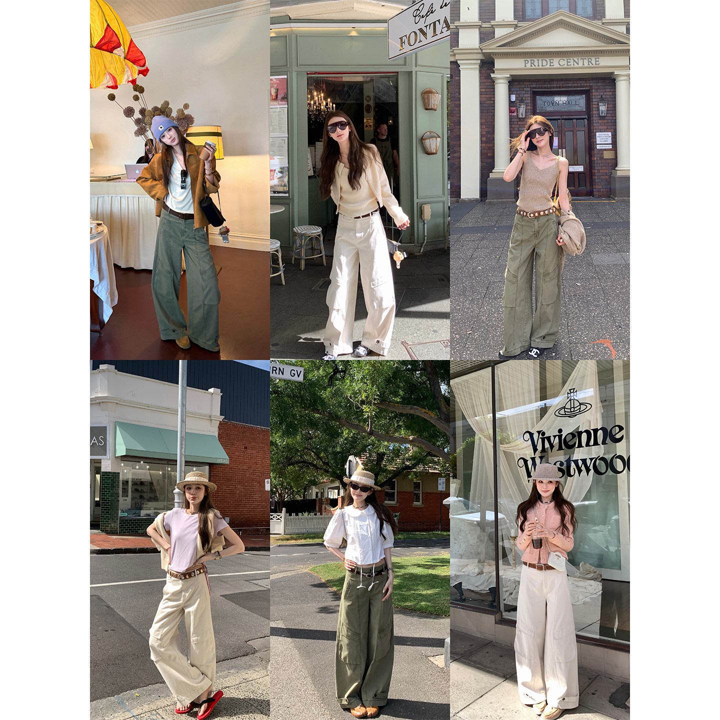 aaaaxbbb 新宿vintage 两色100棉工装裤大口袋水洗棉拖地裤休闲裤