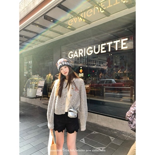 aaaaxbbb 随游蒙特利尔 肌理面料黑色花边短裤宽松显瘦秋冬休闲裤