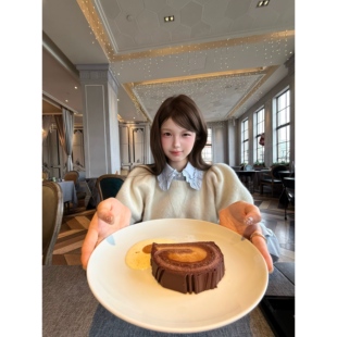 aaaaxbbb 牛乳贝里尼 叠穿针织短袖上衣翻领花边撞色衬衫两件套女