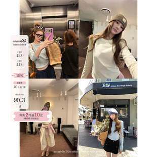 aaaaxbbb 绵绵软冬 正肩长袖t恤女26秋冬内搭圆领短款百搭打底衫