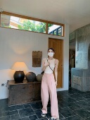 女休闲垂感长裤 aaaaxbbb 裤 直筒拖地裤 香杉雨藤 淡雅虾粉色西装