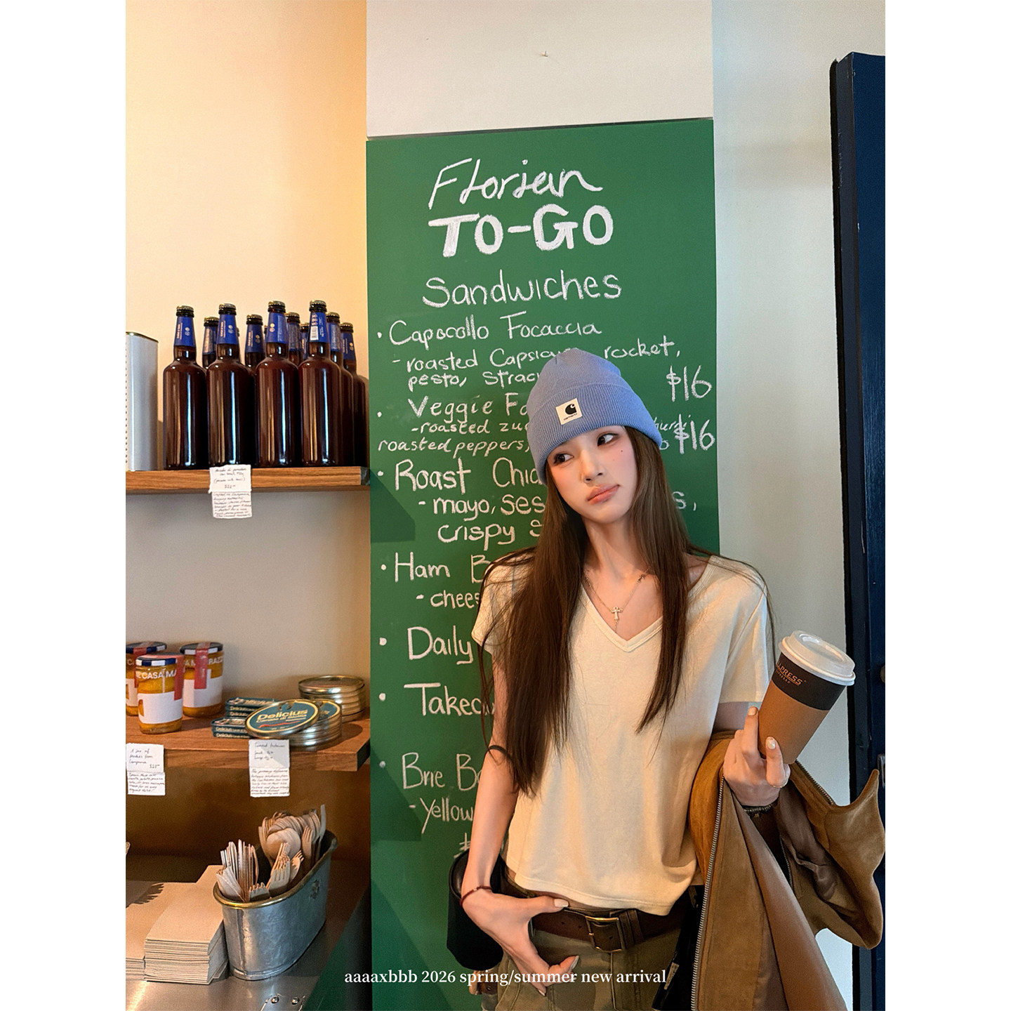 aaaaxbbb 女神锁骨 三色亚麻丝圆领t恤莱赛尔显瘦上衣teeV领短袖