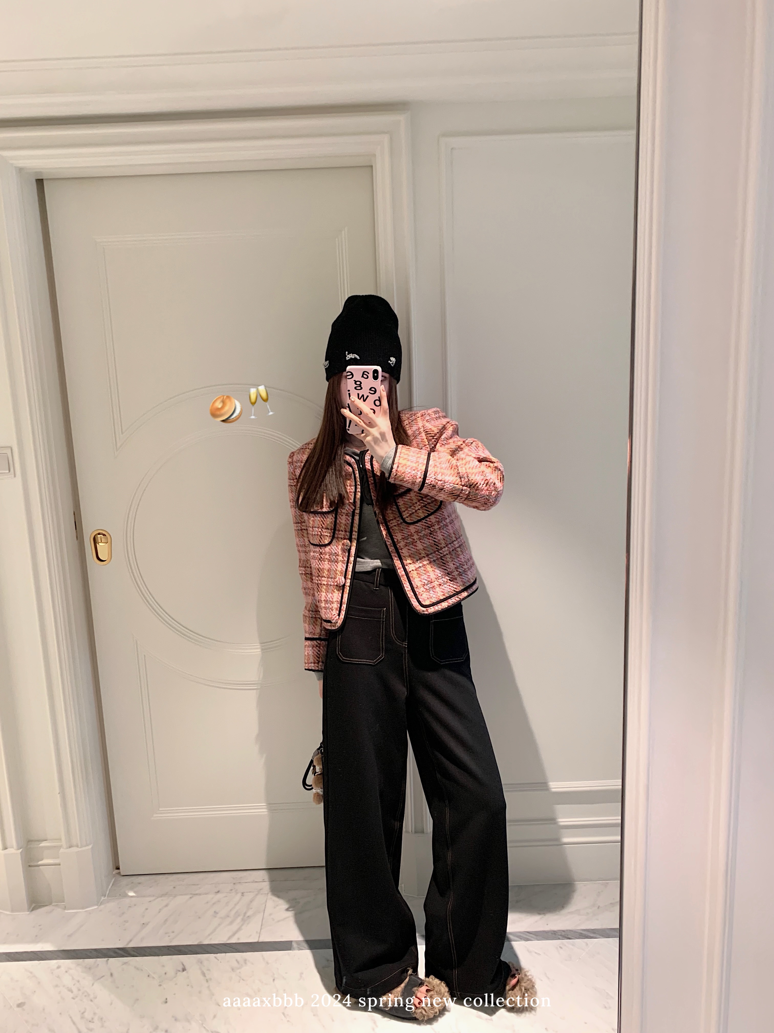 aaaaxbbb黑色直筒休闲裤拖地加厚