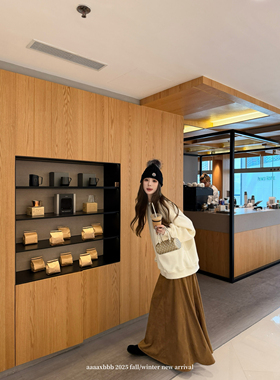 aaaaxbbb 荒野玫瑰 三色麂皮高腰长裙氛围感百搭显瘦半身裙女秋冬