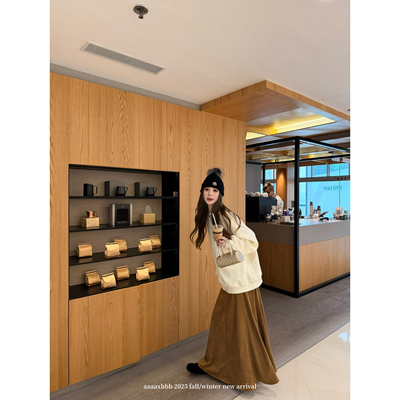 aaaaxbbb三色麂皮高腰长裙