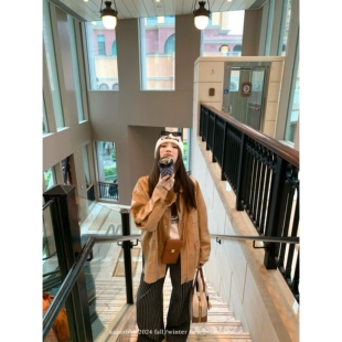 做旧宽松翻领上衣 麂皮拼接皮衣外套复古美式 aaaaxbbb 马德里Glow