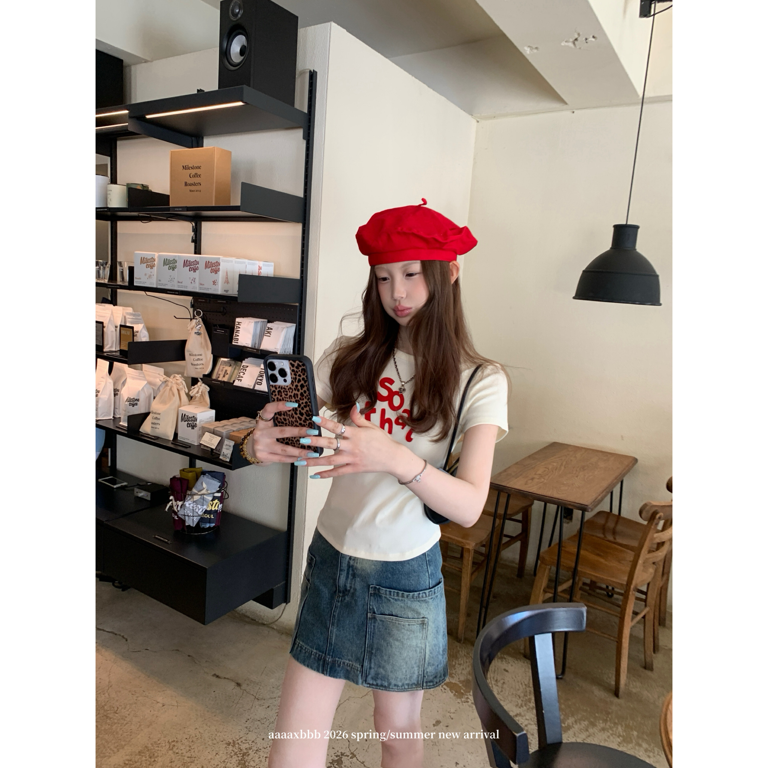 aaaaxbbb 诺丁山原色 复古水洗棉牛仔半身裙夏季新款辣妹A字裙女