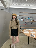 卡其色衬衫 aaaaxbbb Highway99飘带插肩设计长袖 女隐藏扣上衣