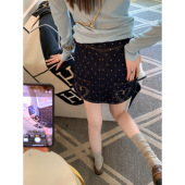 aaaaxbbb 利亚德日落 波点牛仔半身短裙水洗a字两色爱心口袋半裙