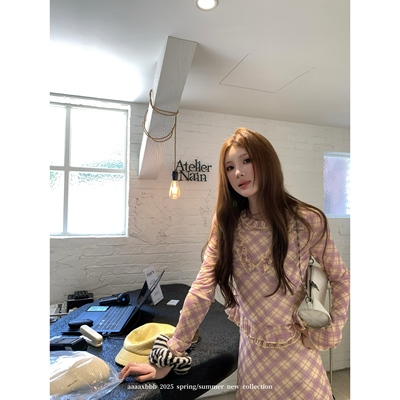 aaaaxbbb碎花背心长袖格纹半身裙