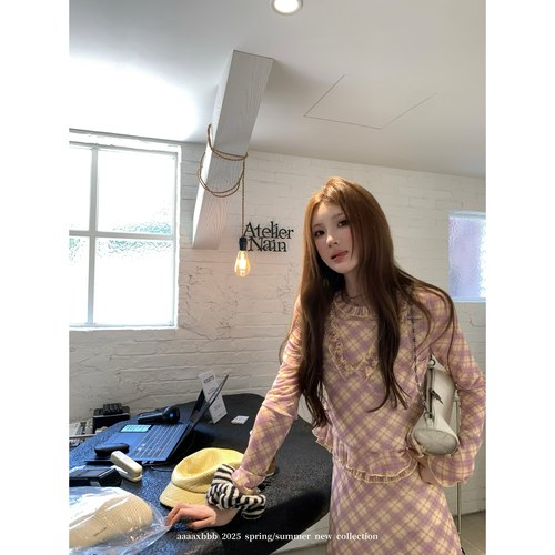 aaaaxbbb碎花背心长袖格纹半身裙