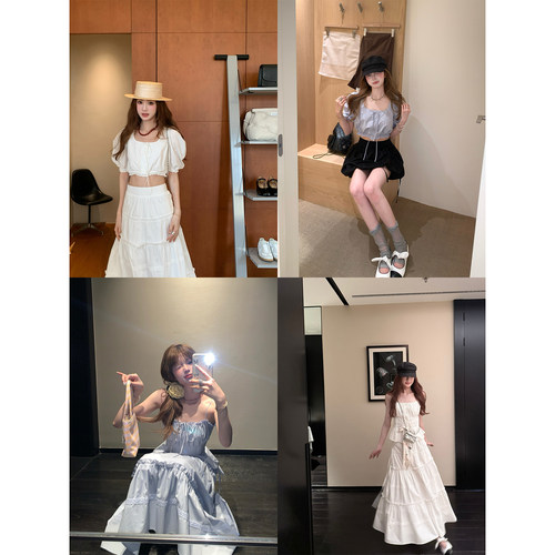 aaaaxbbb泡泡袖吊带上衣半身裙