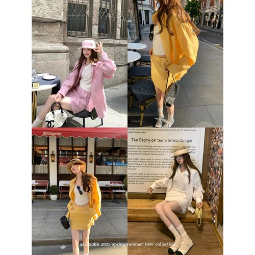 aaaaxbbb纯亚麻衬衫套装外套短裙